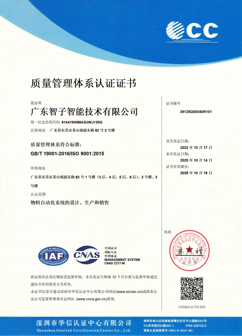 Quality Management System Certification Certificate